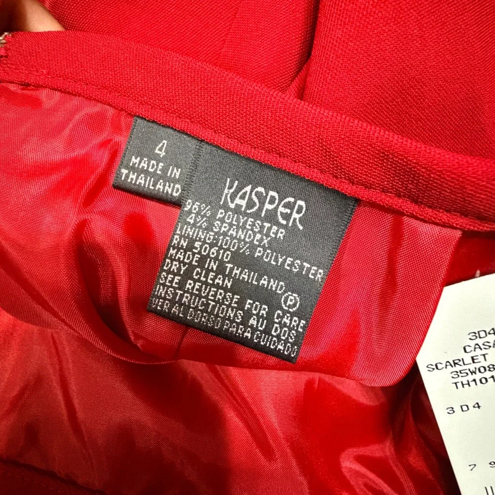 Kasper Womens Red 2 Piece Skirt Suit Set Longline Blazer Pencil Skirt Size 4 NWT